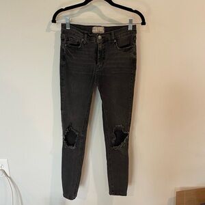 Free People Distressed High-Rise Skinny Black Jeans